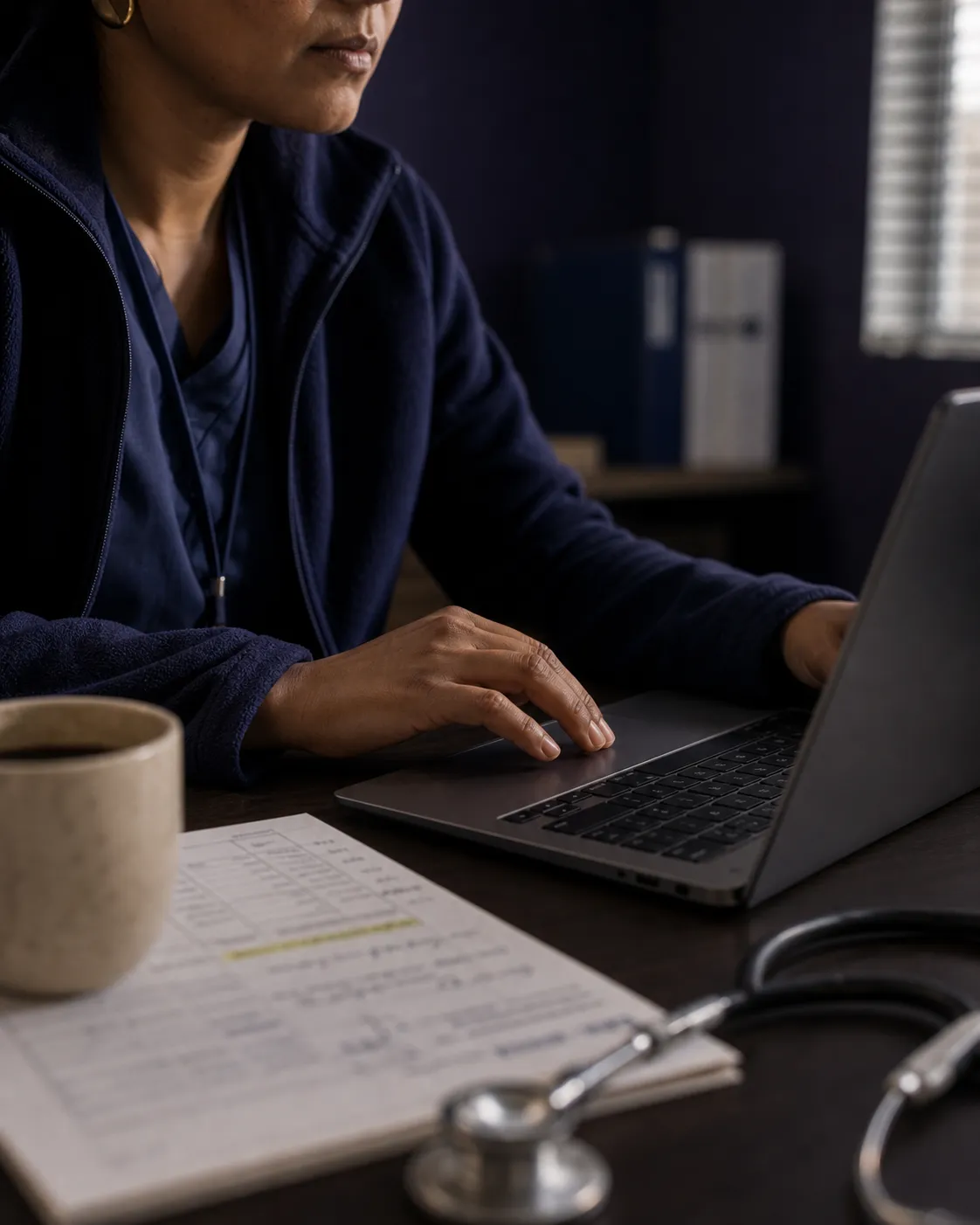 Editorial scene of a coordinator desk at a cancer center