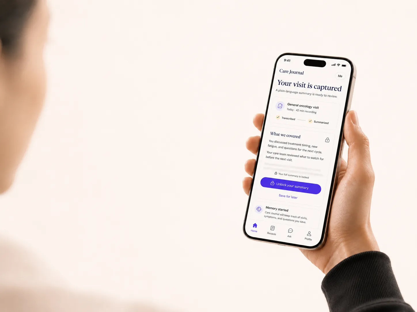 Editorial photo of a patient holding the ctcae grading mobile app.
